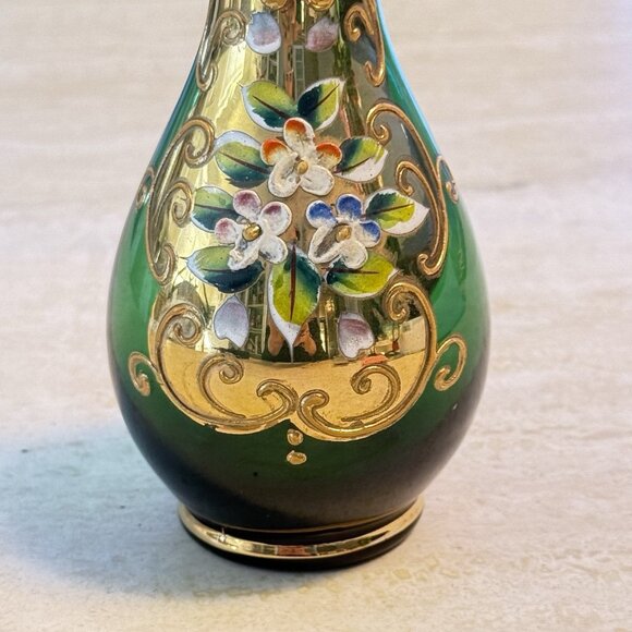 Vintage Hand-Painted Bohemian Glass Vase With Gold & Enamel Floral Design - Picture 2 of 4